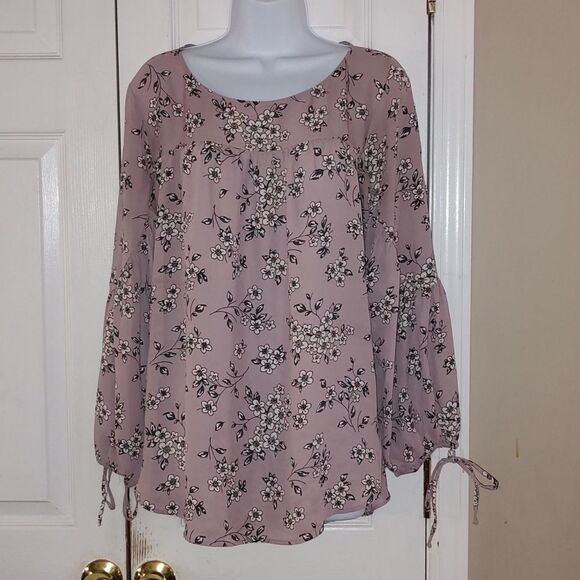 Loft Outlet sheer light mauve floral tunic  blouse Sz L - Picture 1 of 5